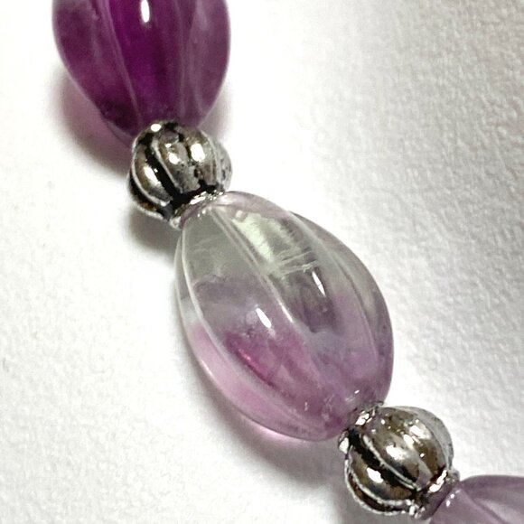 Genuine Purple Fluorite Beaded Choker, Natural Gemstone Bib Necklace - Picture 8 of 15